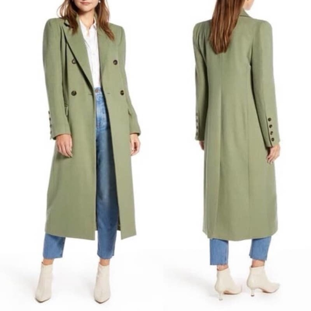 Something Navy Olive Long Wool Top Coat Large - Picture 1 of 9